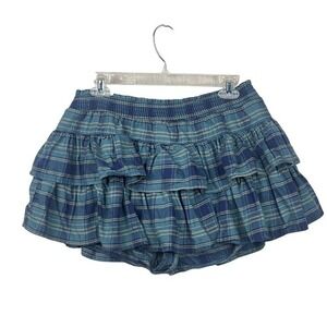 Micro Mini XL Skirt Ruffle Plaid Flannel Skort Shorts Bottoms Blue Green